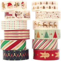 Kerst Washi Tape - Design 2 | 12 rollen | Masking Tape | Decoratie | Feestdagen | Kerstmis | Creativiteit | Cadeaus
